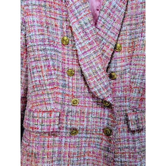 Aqua Pink Gold Tweed Double Breasted Blazer Jacket Size XS - Picture 5 of 9